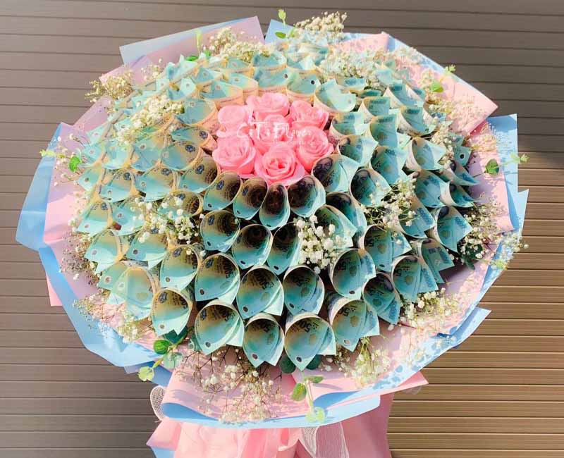 Bó hoa bằng tiền được rất nhiều chị em yêu thích