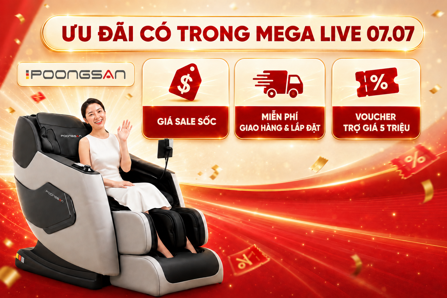 Ghế massage chính hãng Poongsan đồng loạt lên deal trong Mega Sale 7.7