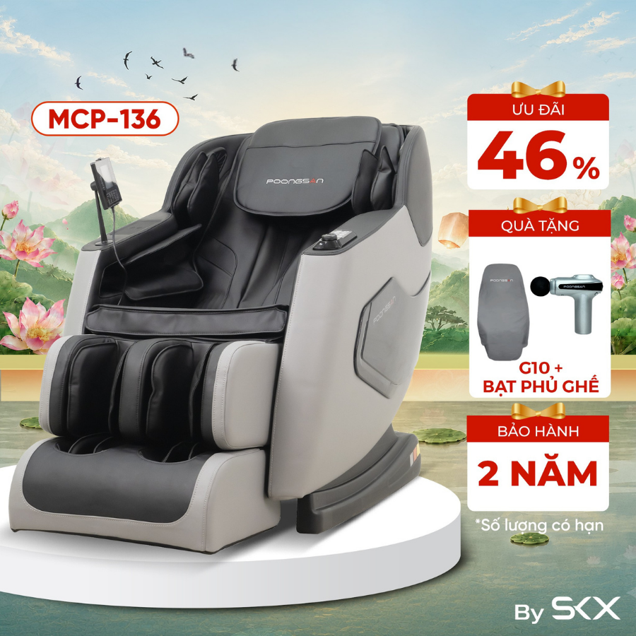 Ghế massage Poongsan MCP-136 - Chăm vai lưng, dễ d&ugrave;ng cho cha mẹ