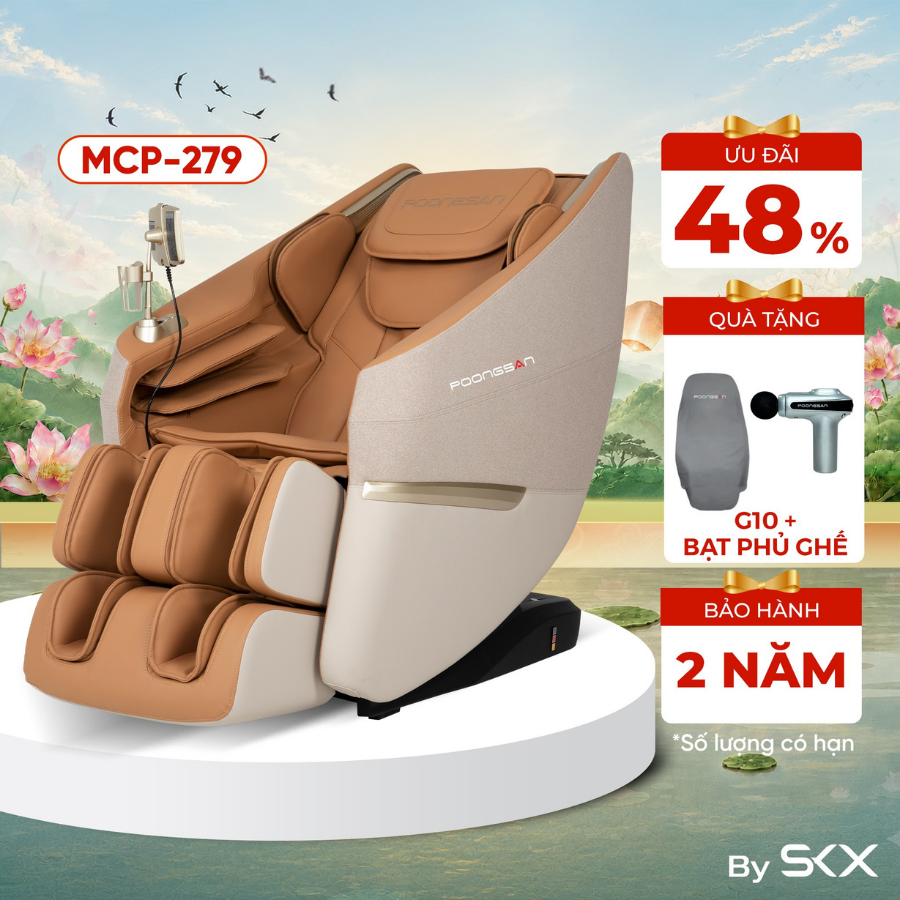Ghế massage Poongsan MCP-279 - &Ocirc;m &ecirc;m cơ thể, xoa dịu đ&ocirc;i ch&acirc;n mỏi