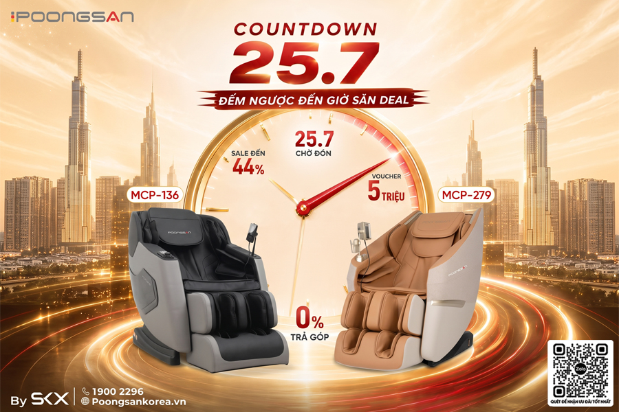 Countdown Mega Live 25.07: Săn Ghế Massage Poongsan Ưu Đ&atilde;i Đến 44%