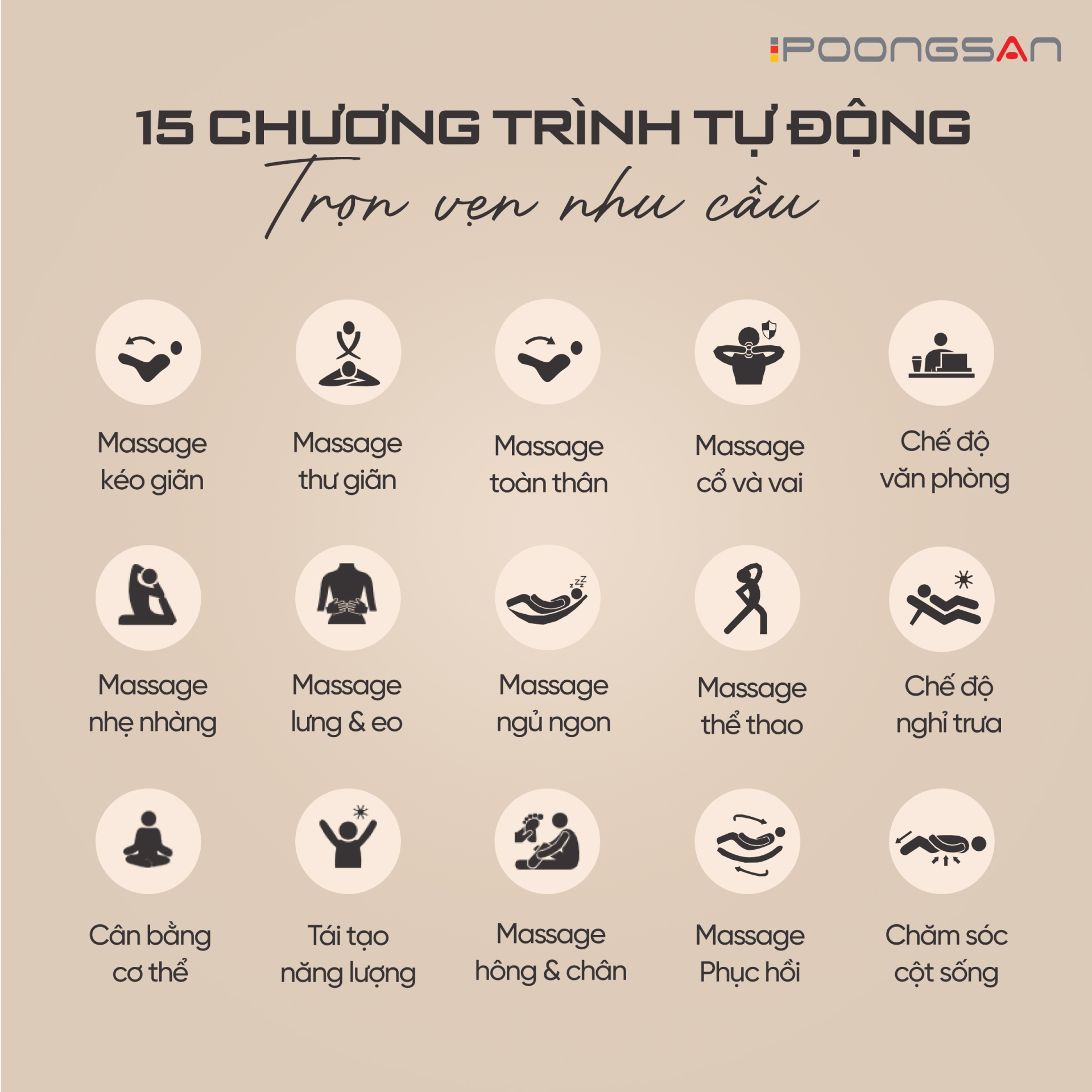 15 chương trình massage tự động