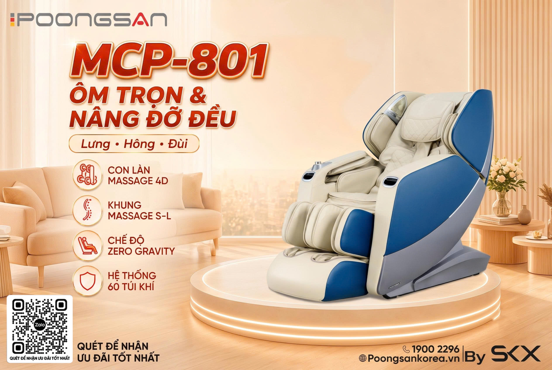 Poongsan MCP-801 &Ocirc;m Trọn Lưng, H&ocirc;ng V&agrave; Đ&ugrave;i Khi Massage