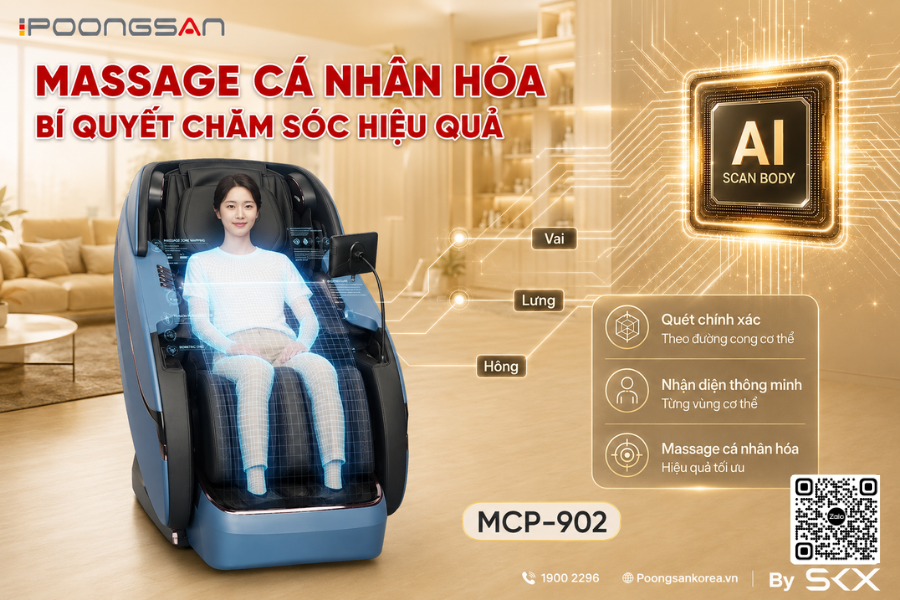 Poongsan MCP-902 - Hiệu quả massage chuy&ecirc;n s&acirc;u với c&ocirc;ng nghệ AI Body Scan