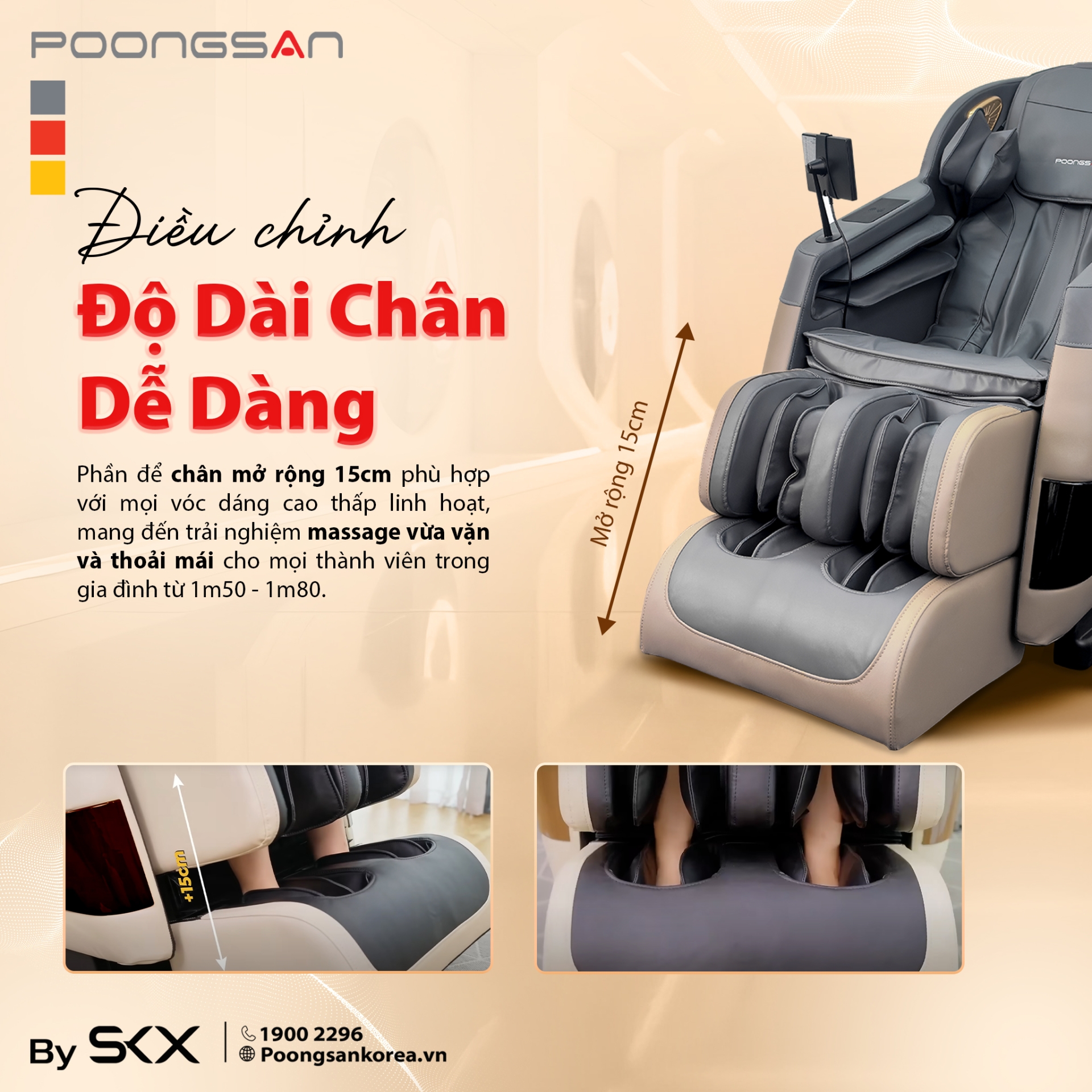 Điều chỉnh độ dài chân dễ dàng linh hoạt cho mọi vóc dáng