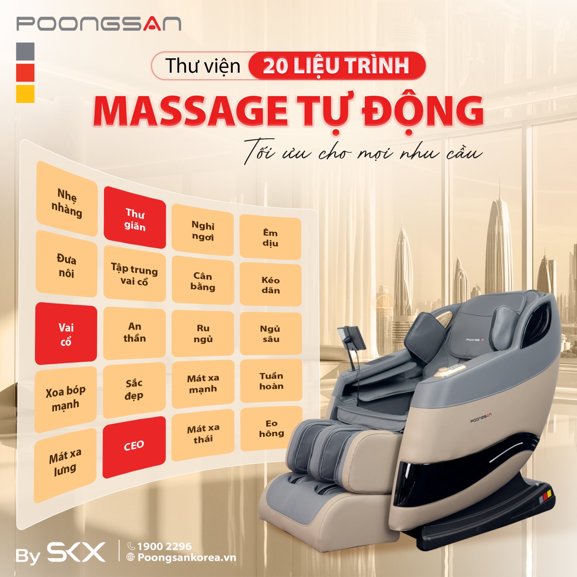 20 chương massage tự động phù hợp với mọi nhu cầu
