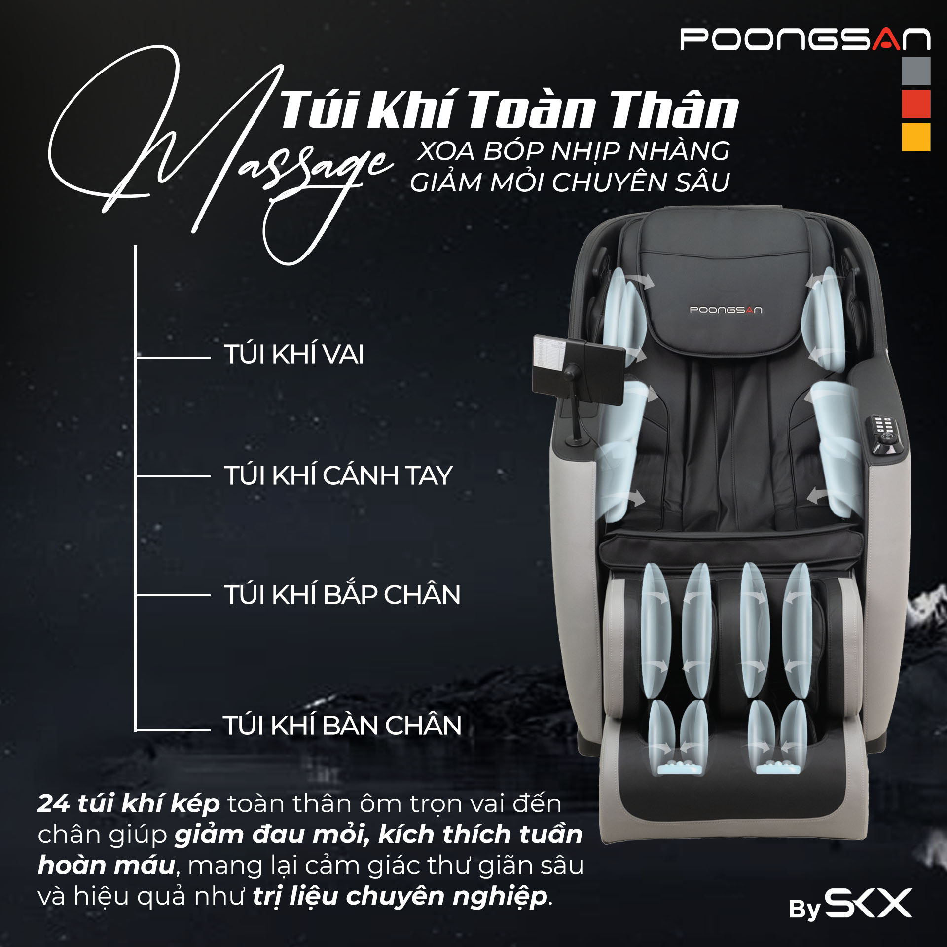 Hệ thống 24 túi khí toàn thân - Ôm trọn cơ thể, thư giãn từng khoảnh khắc