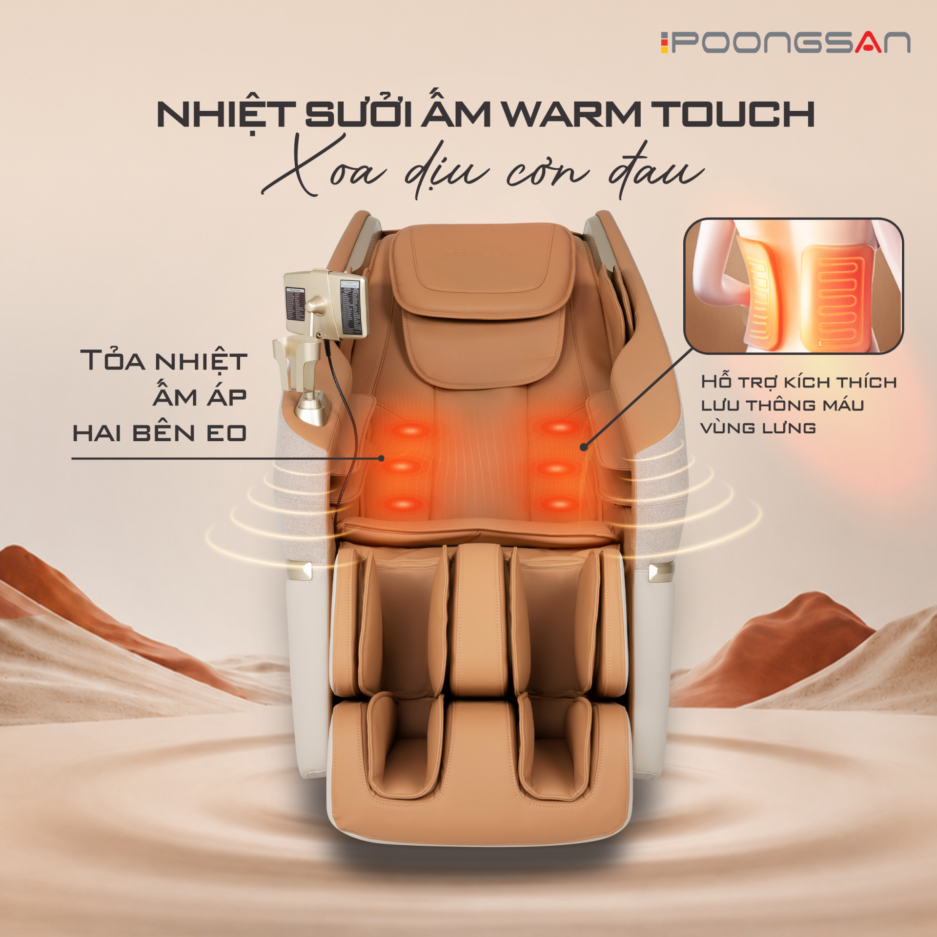 Nhiệt hồng ngoại&nbsp; Warm Touch v&ugrave;ng lưng với 3 mức nhiệt