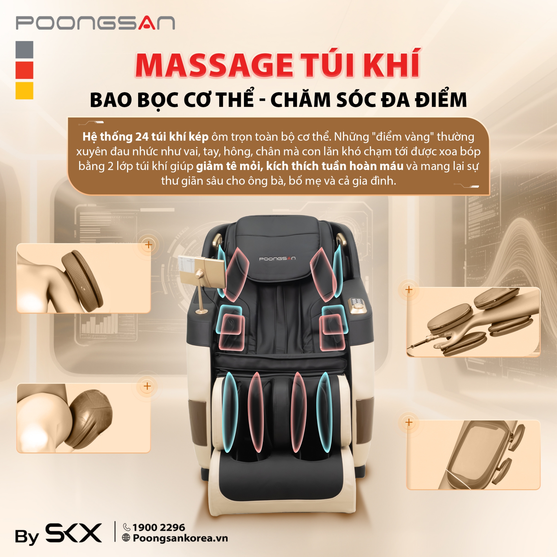 Massage túi khí bao bọc cơ thể, chăm sóc đa điểm