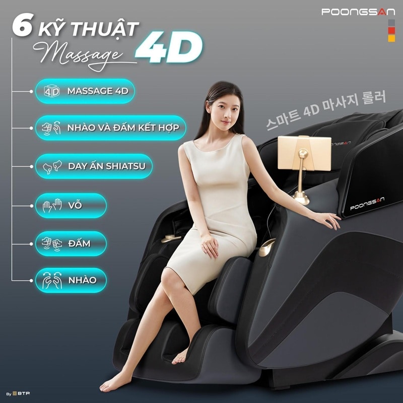 Ghế MCP 152 được trang bị 6 kỹ thuật massage đa dạng