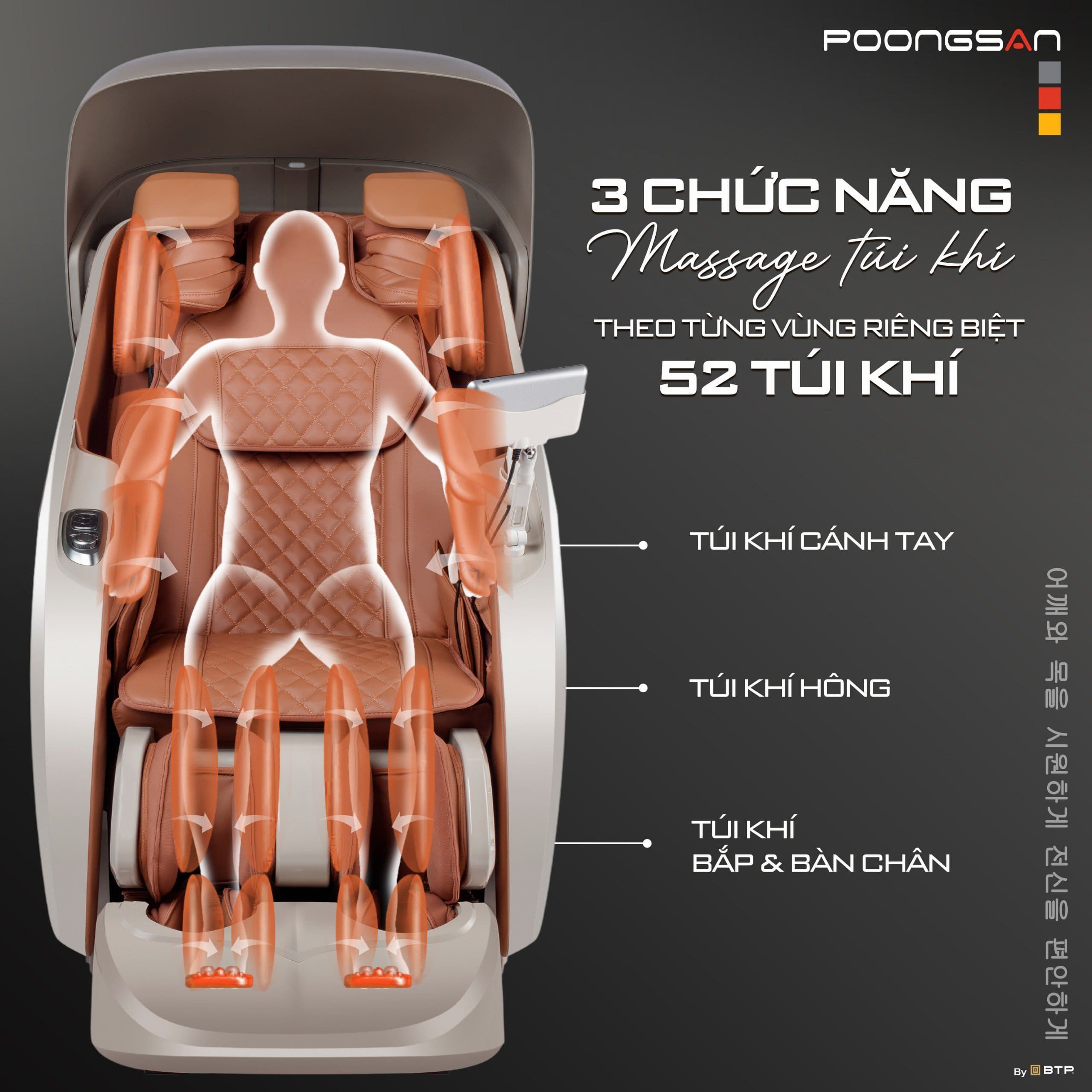 3 chức năng Massage túi khí riêng biệt với tất cả 46 tí khí