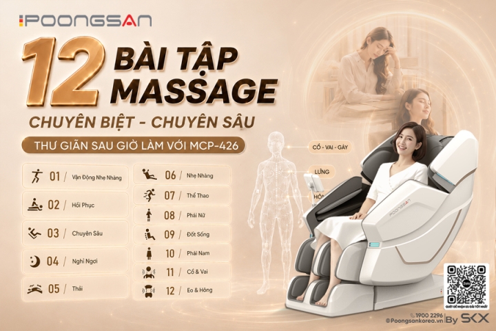 Ghế massage MCP-426: 12 bài tự động thư giãn toàn thân
