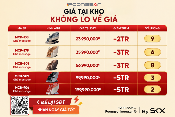 Chớp deal giá tại kho, rinh ghế massage Poongsan chính hãng chẳng lo về giá